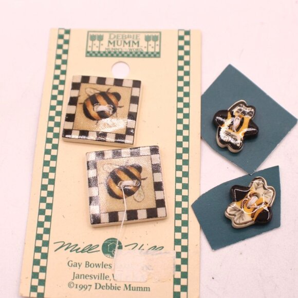Ceramic Buttons Set Of 4 Debbie Mumm Bee-Themed Decorative Painted Vintage - Picture 1 of 8